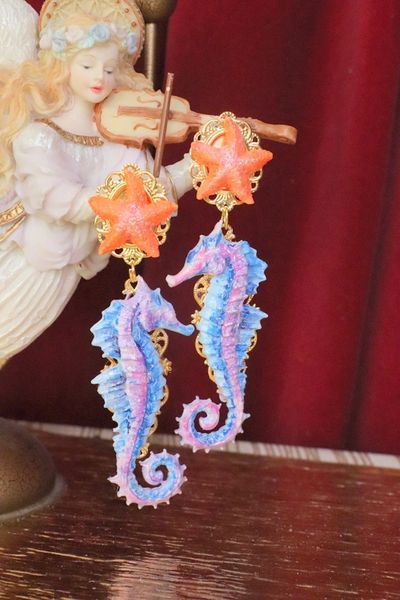 SOLD! 6064 3D Effect Nautical Seahorse Hand Painted Earrings