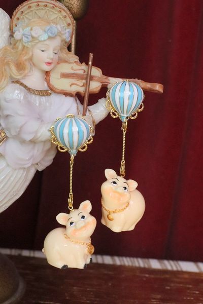 6096 Art Jewelry Adorable Pigs 3D Effect Baloon Statement Earrings