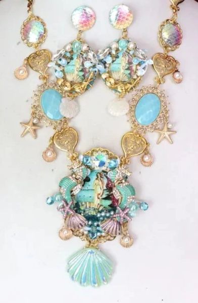 SOLD! 6117 Birth Of Venus Sea Horse Baroque Genuine Australian Triplet Opal Necklace SET