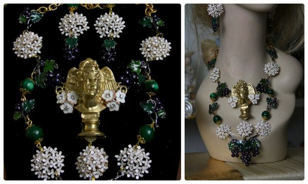 572 Set Set Of Roman Statue Enamel Flowers Necklace+ Earrings