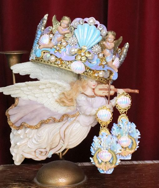 SOLD! 6158 Baroque Hand Painted Cherubs Seahorse Shell Nautical Marine Crown
