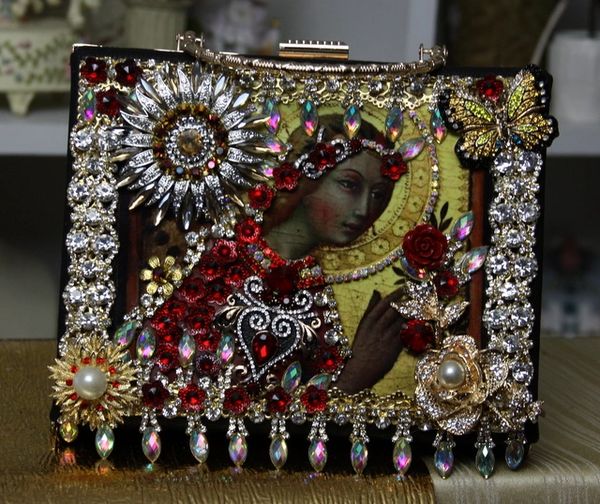 SOLD! 753 Italian Renaissance Swarovski Crystal Embellished One Of A Kind Cigar Box Crossbody Handbag