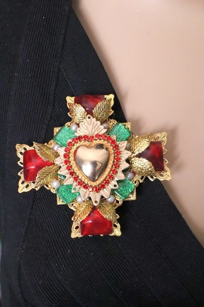 SOLD! 6173 Baroque Sacred Heart Colorful Brooch