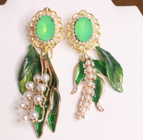 SOLD! 6223 Baroque Runway 2019 Enamel Lily Of The Valley Irregular Studs Earrings