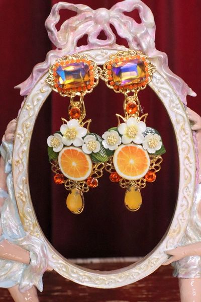 SOLD! 6227 Baroque Sicilian Orange Fruit Studs Earrings