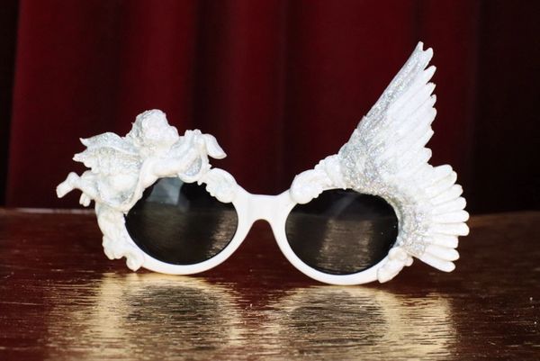 SOLD! 6238 Baroque Glitter Winged Cherub Angel Sunglasses