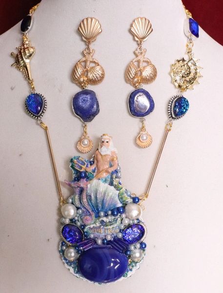 6240 Genuine Opal Lace Agate Neptun Poseidon Shell Necklace