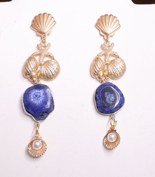 SOLD! 6241 Genuine Agate Shell Nautical Marine Studs Earrings