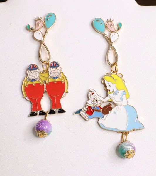 SOLD! 6265 Alice In Wonderland Enamel Studs Earrings