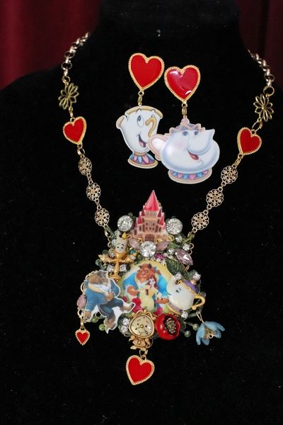 SOLD! 6268 Set Of Beauty And The Beast Necklace+ Earrings