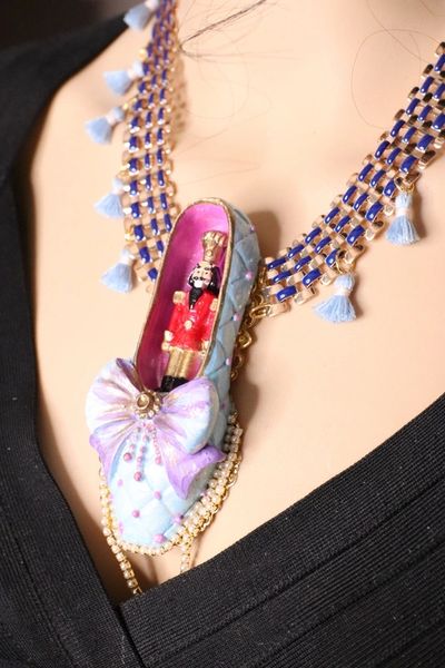 SOLD! 6269 Art Jewelry 3D Effect Unusual Hand Painted Nutcracker In A Shoe Necklace