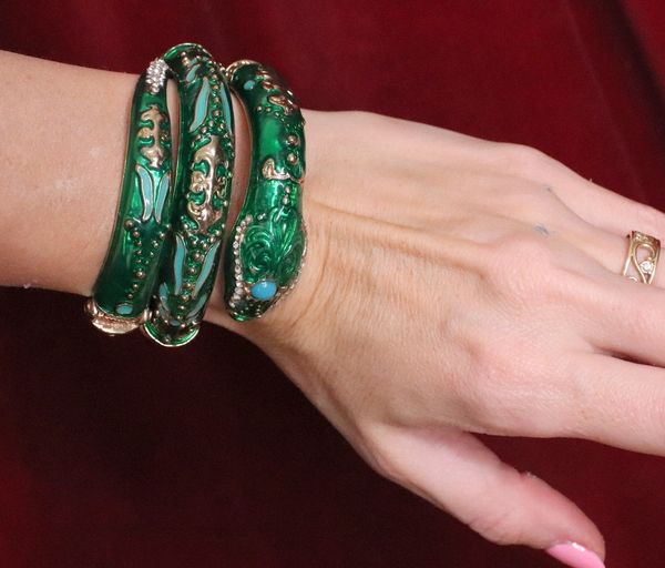 SOLD! 6293 Baroque Enamel Green Snake Wrap Adjustable Bracelet