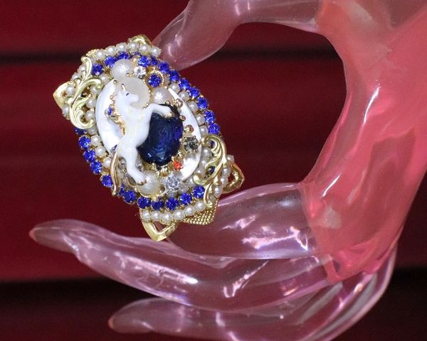 SOLD! 6301 Genuine Huge Mother Of Pearls Unicorn Cocktail Adjustable Ring