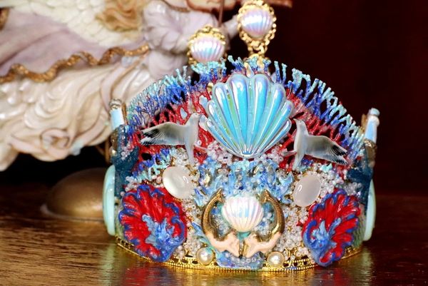 SOLD! 6310 Baroque Hand Painted Nautical Marine Mermaids Coral Reef Stunning Crown