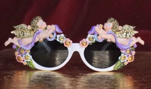 SOLD! 6312 Baroque Pastel Hand Painted Faced Cherubs Angels Embellished Sunglasses