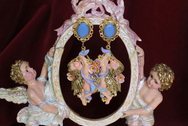 SOLD! 6313 Baroque Faced Cherubs Angels Hand Painted Earrings