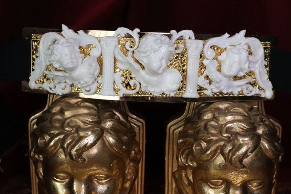 SOLD! 6335 Baroque Runway White Chubby Cherubs Angels Embellished Waist Gold Belt Size S, L, M