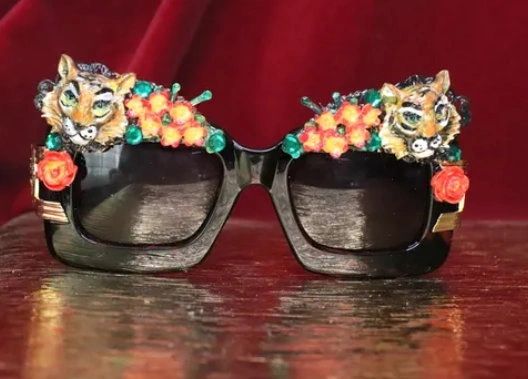 SOLD! 6382 Baroque Leopard Flowers Hand Painted Embellished Sunglasses