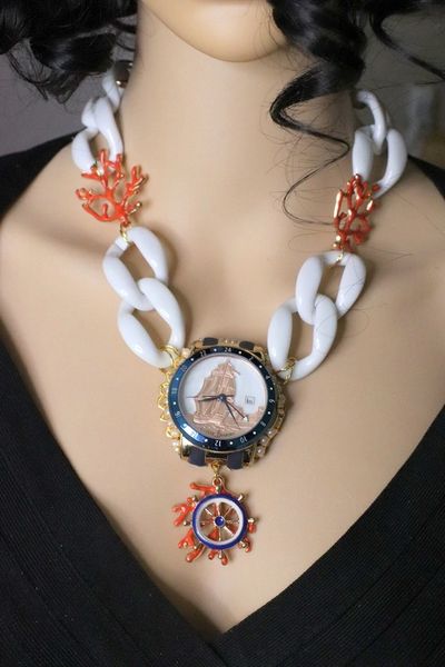 SOLD! 6439 Nautical Watch Coral Reef Chain Massive Necklace