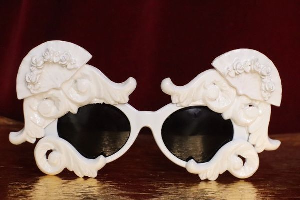 SOLD! 6480 Baroque White Curves Fan Embellished Sunglasses