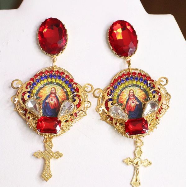 SOLD! 6489 Colorful Bright Jesus Church Studs Earrings