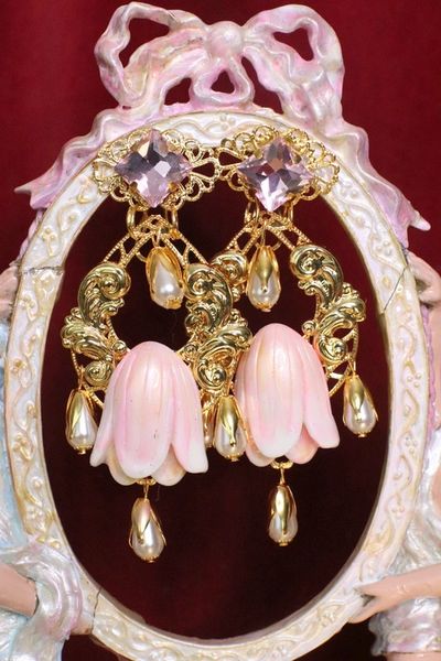 SOLD! 6526 Baroque Magnolia Gold Embellished Massive Studs Earrings