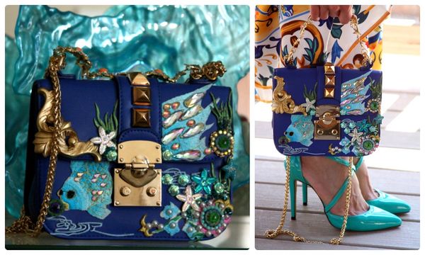 SOLD! 790 Drew Embellished Patched Fish Blue Sea Purse Handbag Crossbody