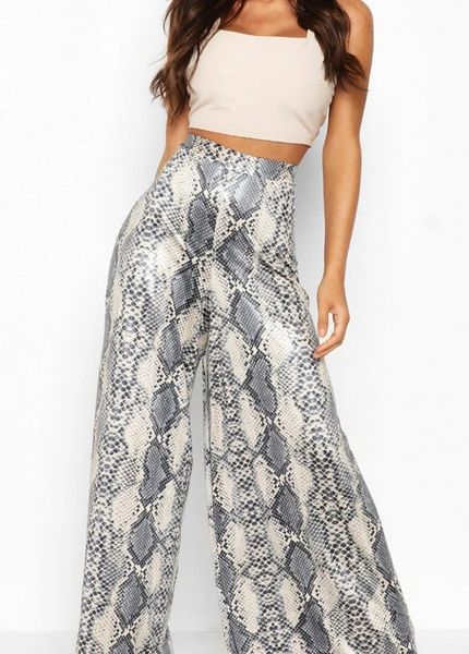 5533 Snake Print Leather Illusion Wide Leg Pants