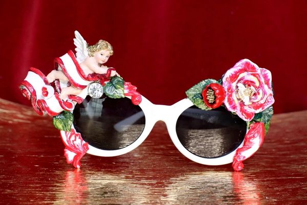 SOLD! 6568 Baroque Embellished Cherub Angel Rose Embellished Sunglasses