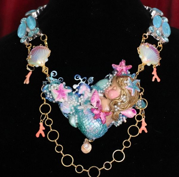 SOLD! 6576 Art Jewelry 3D Effect Vivid Sleeping Mermaid Genuine Triplet Opal Necklace