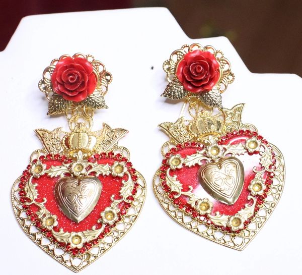 SOLD! 6596 Baroque Massive Sacred Heart Runway Rose Studs Earrings