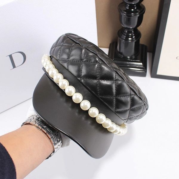 6623 Runway 2019 PU Faux Leather Pearl Visor Buttons Black