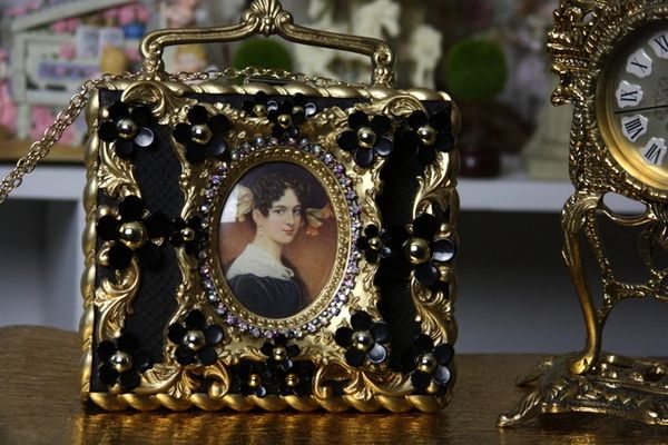 SOLD! 801 Victorian Vintage Style Rhinestone Portrait Cigar Box Handbag Trunk