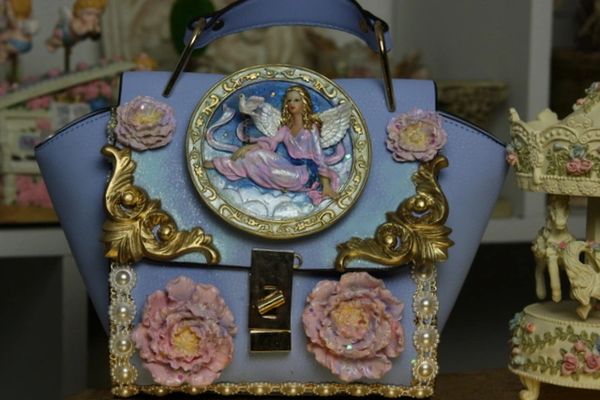 SOLD! 802 Victorian Vintage Style Hand Painted Fairy Dove Crossbody Handbag Purse