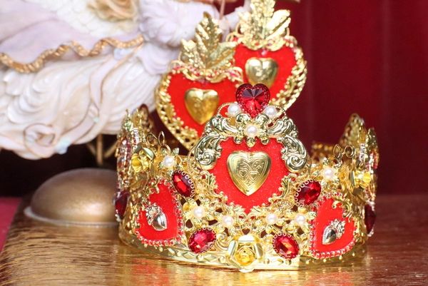 SOLD! 6685 Baroque Sacred Hearts Red Rhinestones Crown Headband