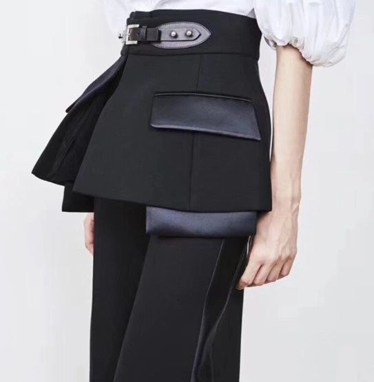 6705 Trendy Designer Peplum Pockets High-Waist Pants