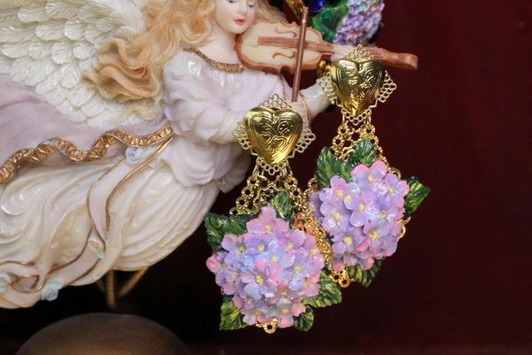 SOLD! 6710 Baroque Hydrangea Flower Hand Painted Studs Earrings