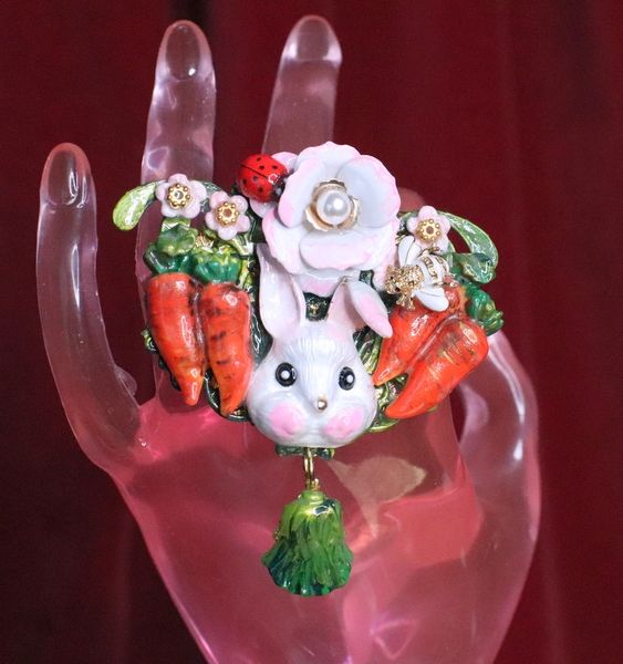 SOLD! 6716 Adorable Enamel Bunny Carrots Ladybug Cocktail Adjustable Ring