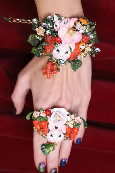 SOLD! 6718 Baroque Oak Vivid Enamel Bunny Carrots Hand Painted Adjustable Bracelet