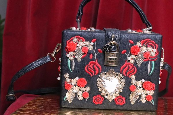 SOLD! 6316 Baroque Roses Embroidery Embellished Trunk Crossbody