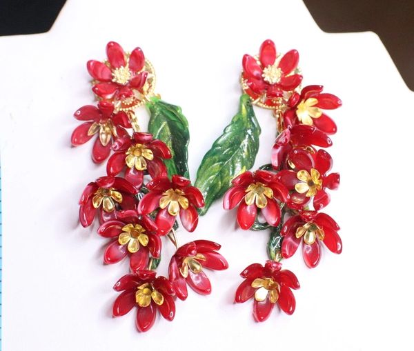 SOLD! 6739 Baroque Dangle Dark Red Flower Massive Studs Earrings