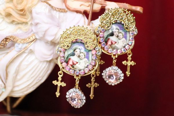 SOLD! 6740 Madonna And A Child Studs Earrings