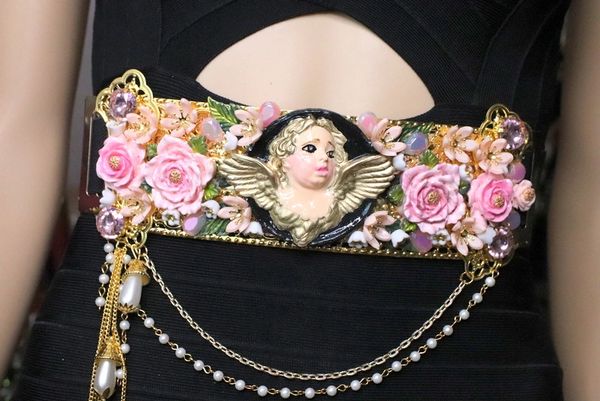 SOLD! 6750 La Moda Baroque Runway Chubby Cherubs Angels Embellished Waist Gold Belt Size S, L, M