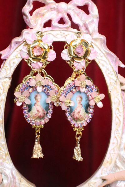 SOLD! 6774 Young Marie Antoinette Pink Flower Elegant Earrings