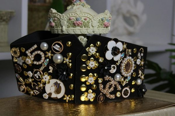 SOLD! 818 Designer Inspired Runway Madam Coco Brooches Embellished Corset Waist Belt Size S, M
