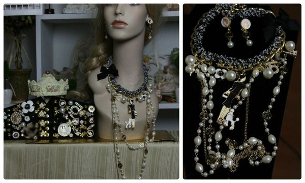 SOLD! 819 SET Dame Avec Le Chien Irregular Byzantine Coco Chain Pearl Runway Camellia Fashion Statement Necklace