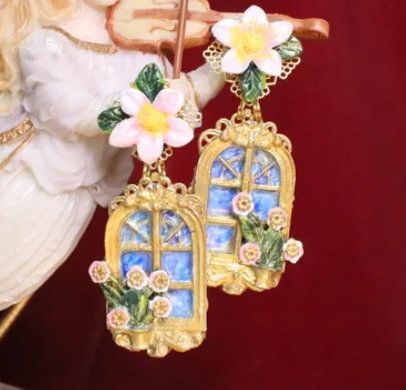 SOLD! 6788 Baroque 3D Effect Window Flower Studs Earrings