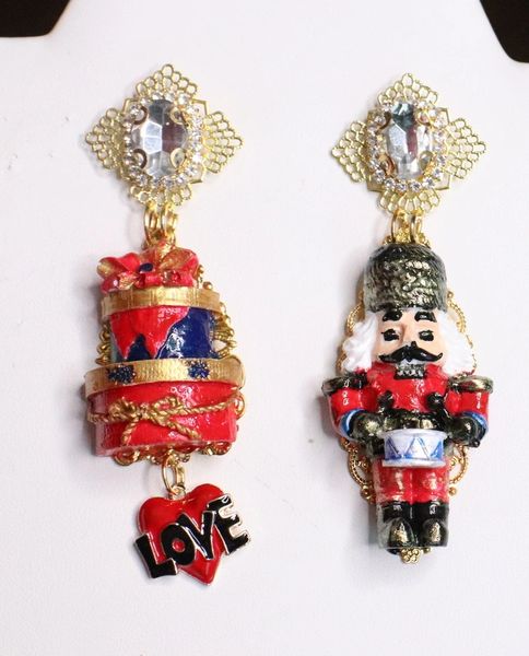 SOLD! 6795 Nutcracker Gold Red Irregular Hand Painted Earrings Studs