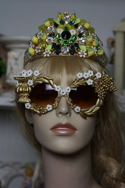 SOLD! 822 Baroque Greek Grape Amphora Lemon Flower Embellished Spring Unusual Sunglasses