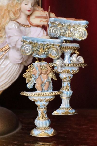 SOLD! 6816 Baroque Cherub Vintage Style Angel Roman Column Light Weight Studs Earrings